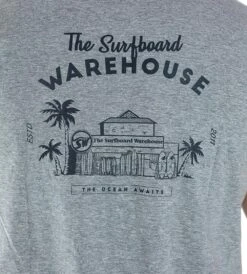 RETRO SURFBOARD WAREHOUSE T-SHIRT - GREY -Ride The Board TSBWogGreyBack01 9a6df3cd 7c93 47db a130 417ca38f72c6